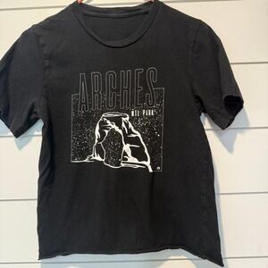 Arches National Park‎ Black Cotton Graphic T-Shirt Crew Neck Short Sleeve